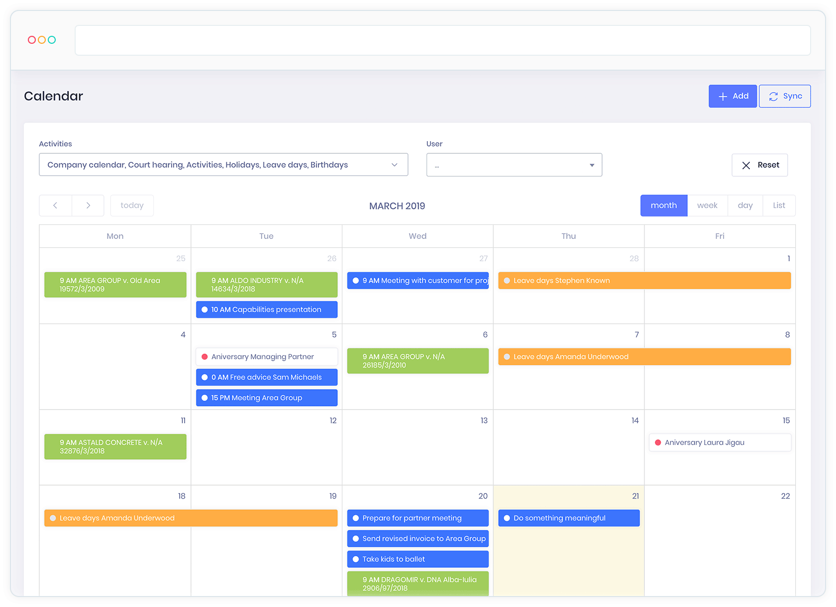 Calendar for lawyers - KeyVision PRO, software for lawyers and law firms